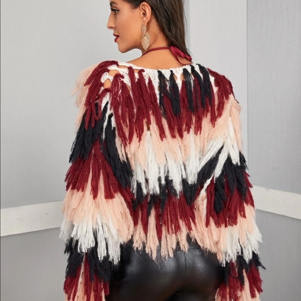 Layered Shaggy Fringe Cardigan Sweater - Picture 2 of 2